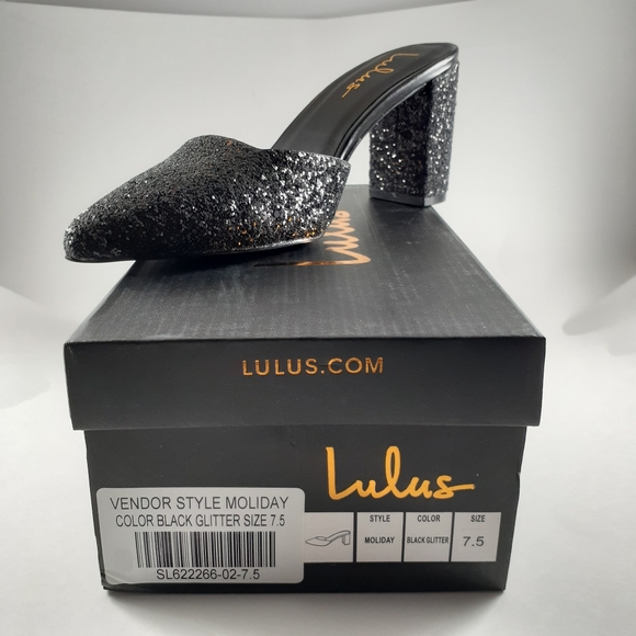 Lulu's | Glitter Block Heeled Pointed Toe Mules - Picture 2 of 6